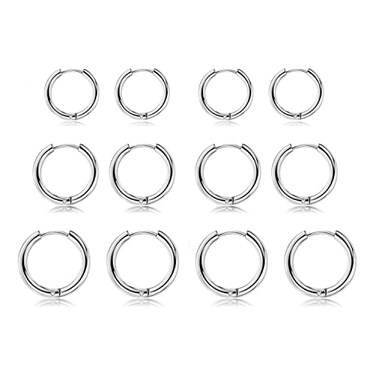 VOLUKA Pack of Titanium Surgical Stainless Steel Hoop Earrings White Gold Plated Hypoallergenic for Sensitive Ears Body Piercing Small Nose Rings