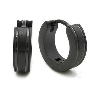 Steelmeup Pair Stainless Steel Black Stripes Huggie Hoop Earrings