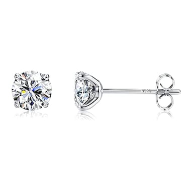 PATISORNA 925 Sterling Silver 5mm Long Post Cubic Zirconia Stud Earrings for Women Men Platinum Plated CZ Studs Earrings Hypoallergenic