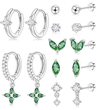 Gemtastic Silver Flat Back Stud Earrings Set Surgical Stainless Steel Dainty Cartilage Earring Pack for Women Men