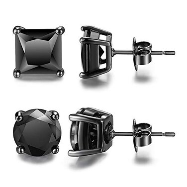 Bala Tarsus Black Cubic Zirconia Earrings Black Stud Earrings for Men Combo 7mm