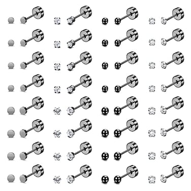 THUNARAZ 16 Pairs Tiny Cartilage Stud Earrings for Women Men Surgical Steel Flat Back Cartilage Earrings Hypoallergenic Cubic Zirconia Ball Studs Earrings 2mm 3mm Tragus Helix Piercing Black Tone