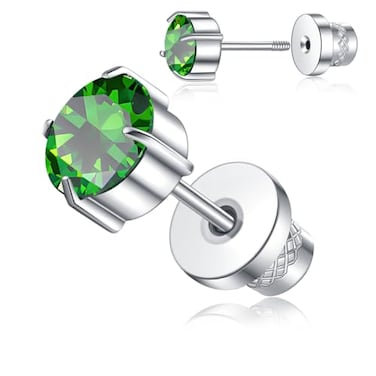 ZQGOFPT Titanium Stud Earrings for Women Men Hypoallergenic Double Side 5A Cubic Zirconia Flat Back Earrings Birthstone Stud Jewelry 6mm EmeraldMay means Lucky