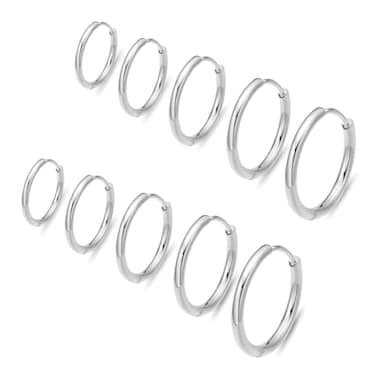 ENVYOU 316L Surgical Steel Huggie Hoop EarringsDainty Pave Cubic Zirconia Cartilage Tiny Earring for Sensitive Ears Hypoallergenic Lightweight Silver 20G68101214mm