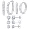 MDFUN 14K White Gold Plated Hypoallergenic Hoops Huggie Stud Earrings Set Round Cubic Zirconia Earring for Women Men Pack of 5 Pairs