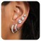 MDFUN 14K White Gold Plated Hypoallergenic Hoops Huggie Stud Earrings Set Round Cubic Zirconia Earring for Women Men Pack of 5 Pairs