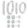 MDFUN 14K White Gold Plated Hypoallergenic Hoops Huggie Stud Earrings Set Round Cubic Zirconia Earring for Women Men Pack of 5 Pairs