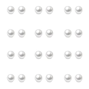 Charisma 5mm Composite Pearl Stud Earrings Round Ball Pearls Hypoallergenic 12 Pairs Imitation Pearl Earrings Set for Women
