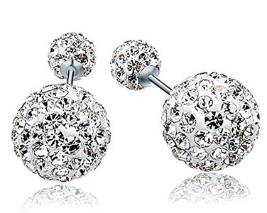 Infinite U 925 Sterling Silver Austria Crystal Pave Disco Ball Studs Earrings for Women Double Sided stud