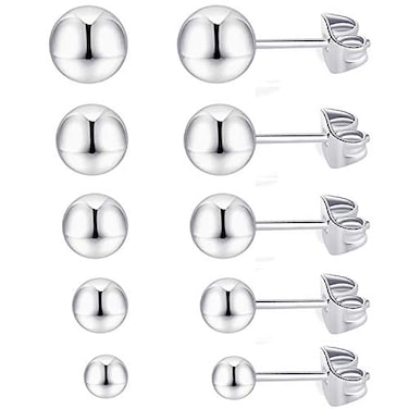 MDFUN 5 Pairs Surgical Stainless Steel Round Ball Stud Earrings Set for Women Men 37mm