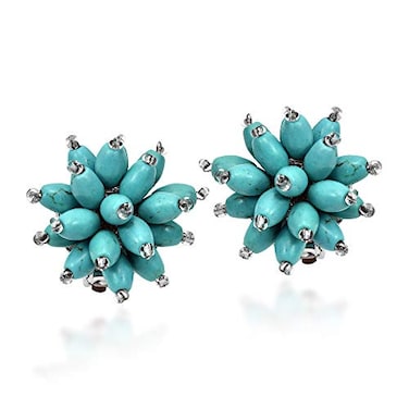 AeraVida Colorful and Chic Simulated Blue Turquoise Stone Cluster and Sterling Silver ClipOn Earrings for Vibrant and Unique Fashion Accessories with a Bohemian Vibe