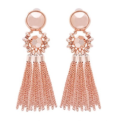MOLOCH Bohemian Tassel Chandelier Dangle Earring For Women Clip On Earrings Long Drop Statement Earrings rose gold