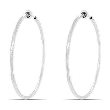 Aloha Earrings Clip On Spring Hoop Earrings for NonPierced Ears 50mm Bright SilverTone