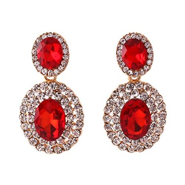 GRACE JUN Grace Jun Big Rhinestone Crystal Clip on Earrings Without Piercing for Women Cuff Earrings Red ear clip