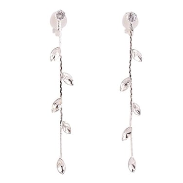 GRACE JUN Grace Jun Silver Plated CZ Rhinestone Long Tassel Drop Earrings and Clip on Earrings No Pierced for Women Ear clip