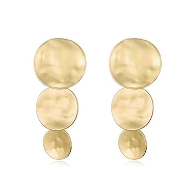 TONLUYAX Matte Gold Discs Clip On Earrings for Women 3 Discs Long Drop Clip Earrings for Women