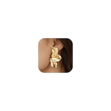 ORAZIO Gold Flower Clip On Earrings Large Flowers Faux Earring Flower Statement EarringsGold