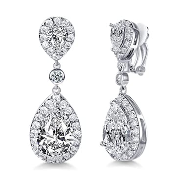 SELOVO Cubic Zirconia Wedding Bridal Clip on Teardrop Drop Earrings for Women Silver Tone