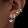 Poxtex Silver Butterfly Earrings for Women Huggie Small Stack Cartilage Stud Hoop Earring Sets for Multiple Double Piercing Conch Helix Rook Tragus Daith Piercing Silver Clip On Jewelry Set Gifts