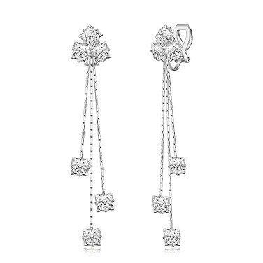 YOQUCOL Women Cubic Zirconia Crystal Long Drop Dangle Clip On Earrings For Not Pierced Women