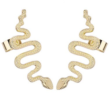 QIAN0813 1 PairSet Gold Tone Punk Winding Snake Serpent Post Stud Ear Cilp Climber Ear Cuff Earring Jewelry Gold