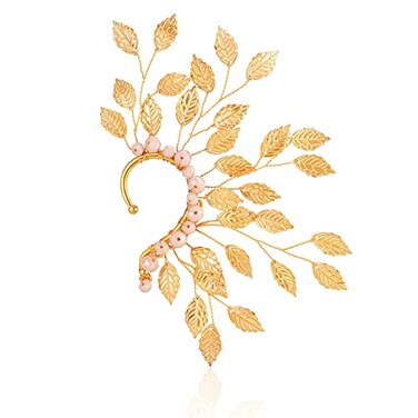 Yumikoo Elf Ear Cuff Fairy Single Left Handmade Non Piercing Earring for Women Golden Leaves