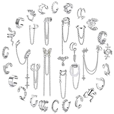 Florideco Ear Cuff Earrings Set for Women Adjustable Fake Earring Cuffs Non Piercing Earring Set Ear Jewelry Set Silver Plated