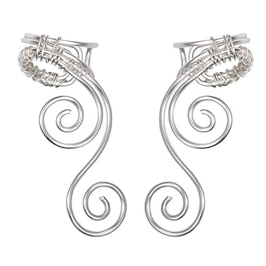 OwMell Handmade Ear Cuff Earrings Elf Ear Cuffs No Piercing Hypoallergenic Simple Rolled Earrings Fantasy Costume for Party Wearing Silver