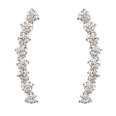 PAVOI 14K White Gold Plated Hearts Arrows Simulated Diamond Ear Crawler Cuff Earrings Hypoallergenic Stud Ear Climber Jackets Valentines Day Trendy Jewelry