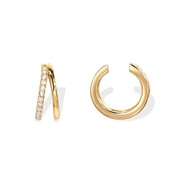 PAVOI Womens 14K Yellow Gold Cubic Zirconia Sparkling Round Huggie Ear Cuff Earrings