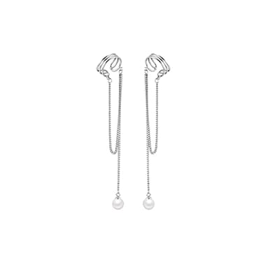 SLUYNZ 925 Sterling Silver No Piercing Cuff Earrings Chain for Women Wrap Earrings Pearl Tassel Clip On Ear ASilver1