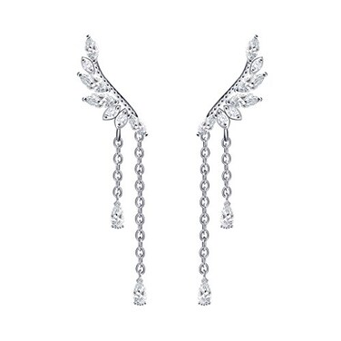 YOQUCOL Angels Wings Cubic Zirconia Crystal Ear Climber Long Drop Dangle Earring for Women