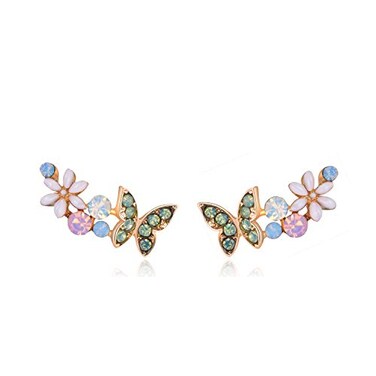 YOQUCOL Clear AB Multiple Colors Austrian Crystal Butterfly Cute Earrings Ear Vine Wrap For Women