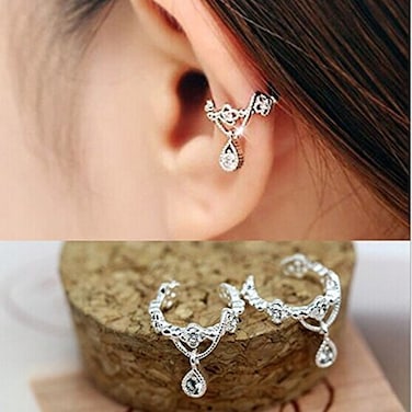 ZHX Zhx Without Pierced Ear Bone Folder Punk Fashion Ear Cuff Wrap Rhinestone Cartilage Clip On Earring Non Piercing Jewelry Silver one size