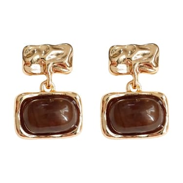 XINSHUN 1 Pair Winter Brown Geometric Plated 14K Earrings Retro Gold Texture Earrings Women
