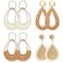 ACLOKOO 4 Pairs Handmade Raffia Rattan Bohemian Round Drop Dangle Earrings for Women Boho Statement Cute Fun Hoop Earrings Set Teardrop raffia and rattan