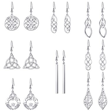 Yaomiao 8 Pairs Celtic Knot Dangle Earrings for Women Silver Knot Drop Hook Earrings