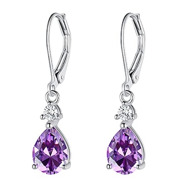 VOLUKA 925 Sterling Silver Natural Amethyst Teardrop Leverback Earrings7 9mm Pear Shaped Drop Dangly Earring Hypoallergenic Jewelry for Women