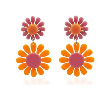 CSIYANJRY99 Acryli Daisy Earrings for Women Retro Disco Hippie Spring Earrings Bohemian Orange Pink Daisy Flower Dangle Drop Earrings
