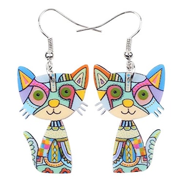 BONSNY Acrylic Drop Cat Earrings Pets Funny Design 7 Color Lovely Gift For Women By The Bonsny Blue