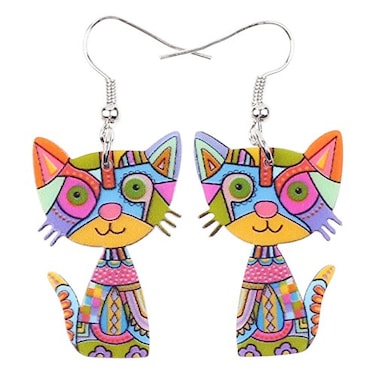 BONSNY Acrylic Drop Cat Earrings Pets Funny Design 7 Color Lovely Gift For Women By The Bonsny Multicolor