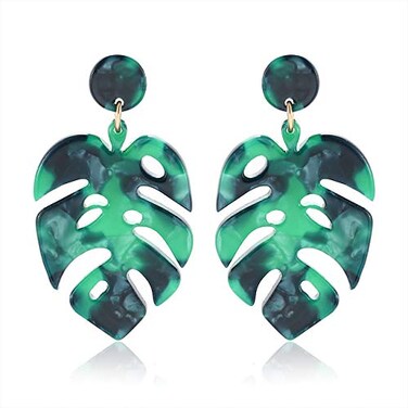 YAHPERN Acrylic Earrings For Women Statement Palm Leaf Earrings Resin monstera Drop Dangle Earrings Fashion Jewelry Green