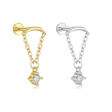 ALRNBY Helix Earrings for Women Flat Back Earrings Hidden Helix Earring Dangle Tassel Chain Earring 2Pcs Cartilage Studs Silver Jewelry Gift