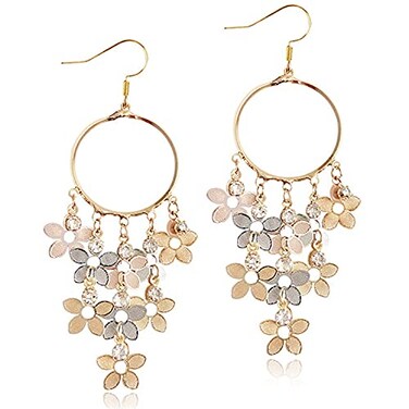 ANDPAI Bohemian Long Colorful Chandelier Tassel Flower Dangle Drop Hoop Earrings for WomenGold