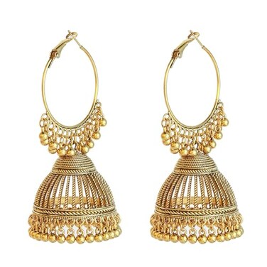 Izpack Antique Indian Jhumka Bell Dangle Drop Hoop Statement Earrings Oxidized Ethnic Bollywood Jhumki Dangling Huggie Hoops Earring Boho Jewelry Gifts for Women Birthday Gold