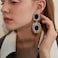 Asphinien Asphire Vintage Geometric Rhinestone Drop Dangle Earrings Black Gemstone Earrings Elegant Long Statement Earrings for Women Wedding Prom Ball Jewelry Silver