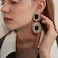 Asphinien Asphire Vintage Geometric Rhinestone Drop Dangle Earrings Black Gemstone Earrings Elegant Long Statement Earrings for Women Wedding Prom Ball Jewelry Silver