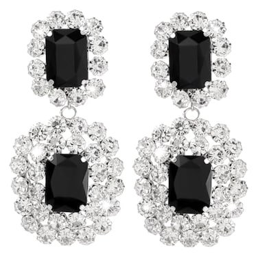 Asphinien Asphire Vintage Geometric Rhinestone Drop Dangle Earrings Black Gemstone Earrings Elegant Long Statement Earrings for Women Wedding Prom Ball Jewelry Silver