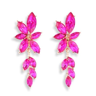 ATIMIGO Elegant Hot Pink Rhinestone Dangle Earrings Cluster Crystal Wedding Bridal Earrings for Brides Bridemaids Formal Prom Statement Drop Earrings for Women