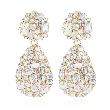ATIMIGO Trendy Rhinestone Teardrop Dangle Earrings Sparkly Crystal Chandelier Drop Statement Earrings Hypoallergenic for Women